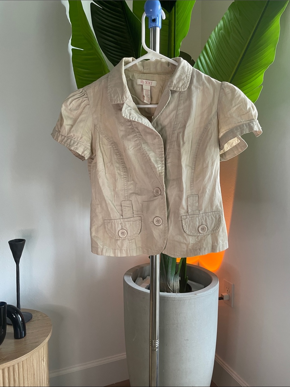 Forever 21 Beige Short Sleeve Button Front Blazer